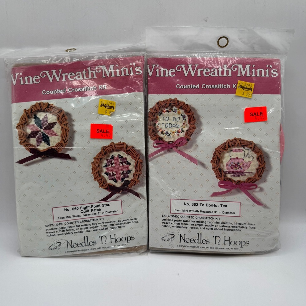 Needles N Hoops Cross Stitch Kit Multi Vine Wreath Minis Lot Cottage Granny
